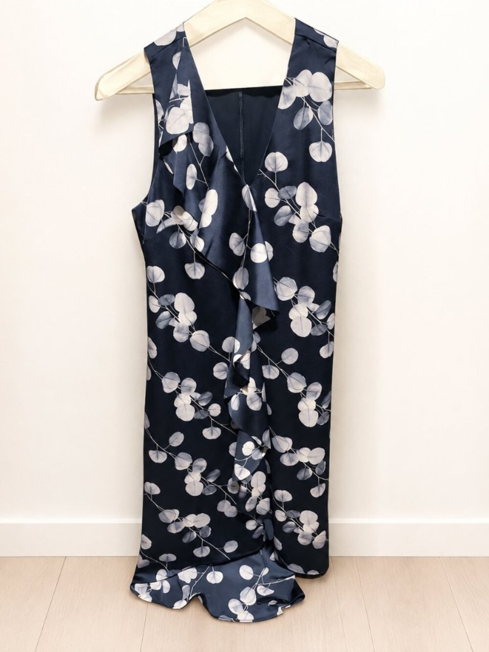 Banana Republic Blue Floral Cascade Ruffle Midi Shift Dress